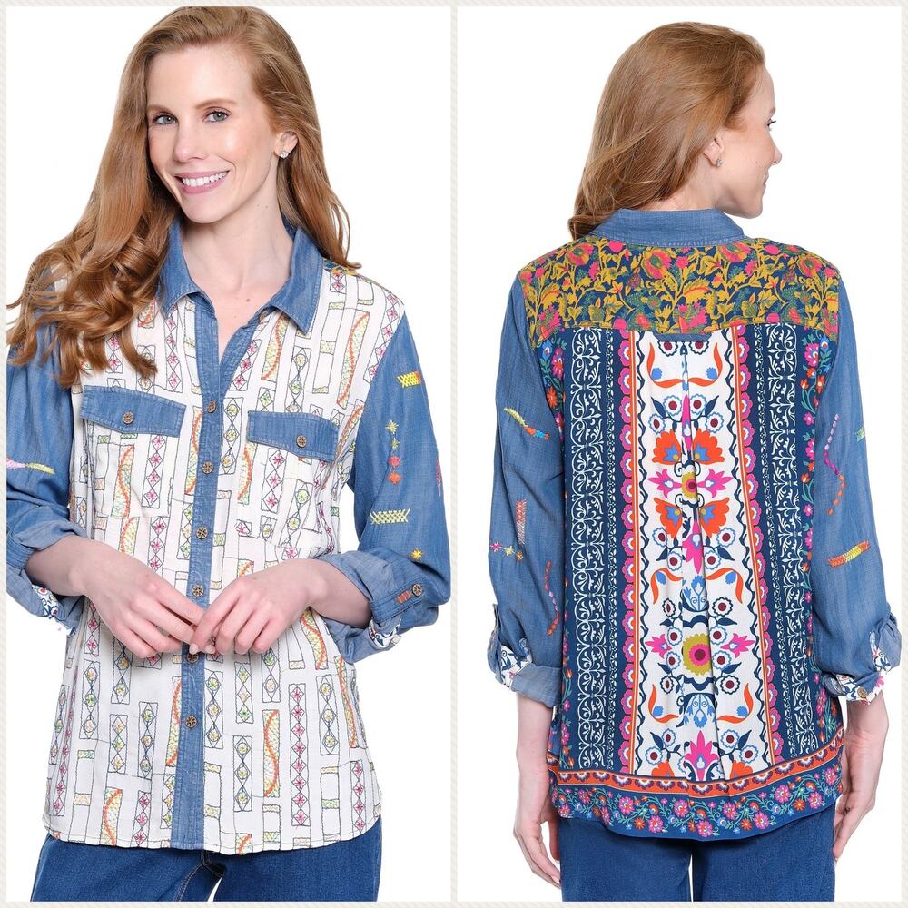John Mark Embroidered Long Sleeve Floral Button Down Blouse Size S